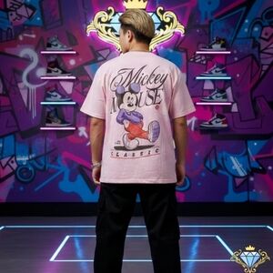 DISNEY MICKEY MOUSE CLASSIC PINK BOXY OVERSIZED TEE UNISEX STREETWEAR VALENTINE